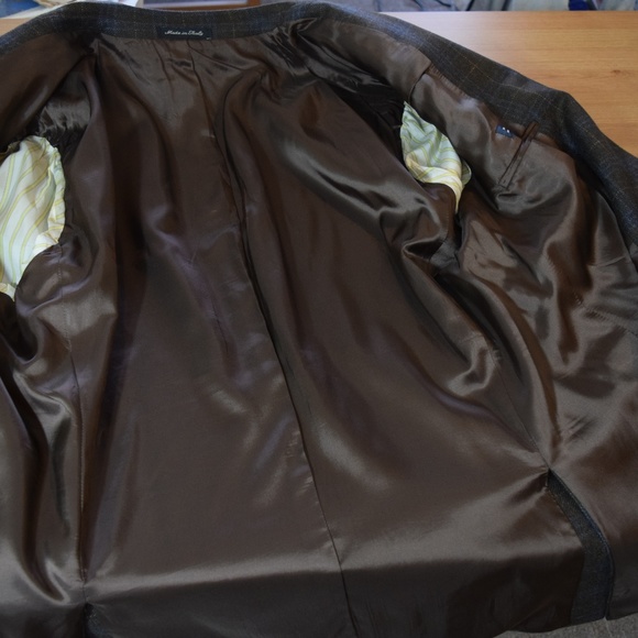 Faconnable Blue Brown Check Italy Sport Coat 46R - Picture 7 of 8